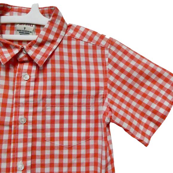 Red Rivet Boys 7 Orange Plaid Button‎ up Short Sleeve Shirt Top - Picture 1 of 7